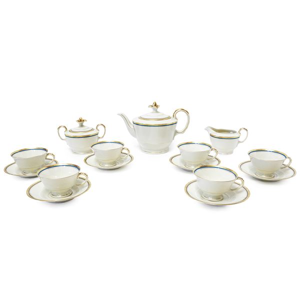 Bavaria Johann seltmann vohenstrau&#223; - Ecru porcelain tea set with blue and gold details