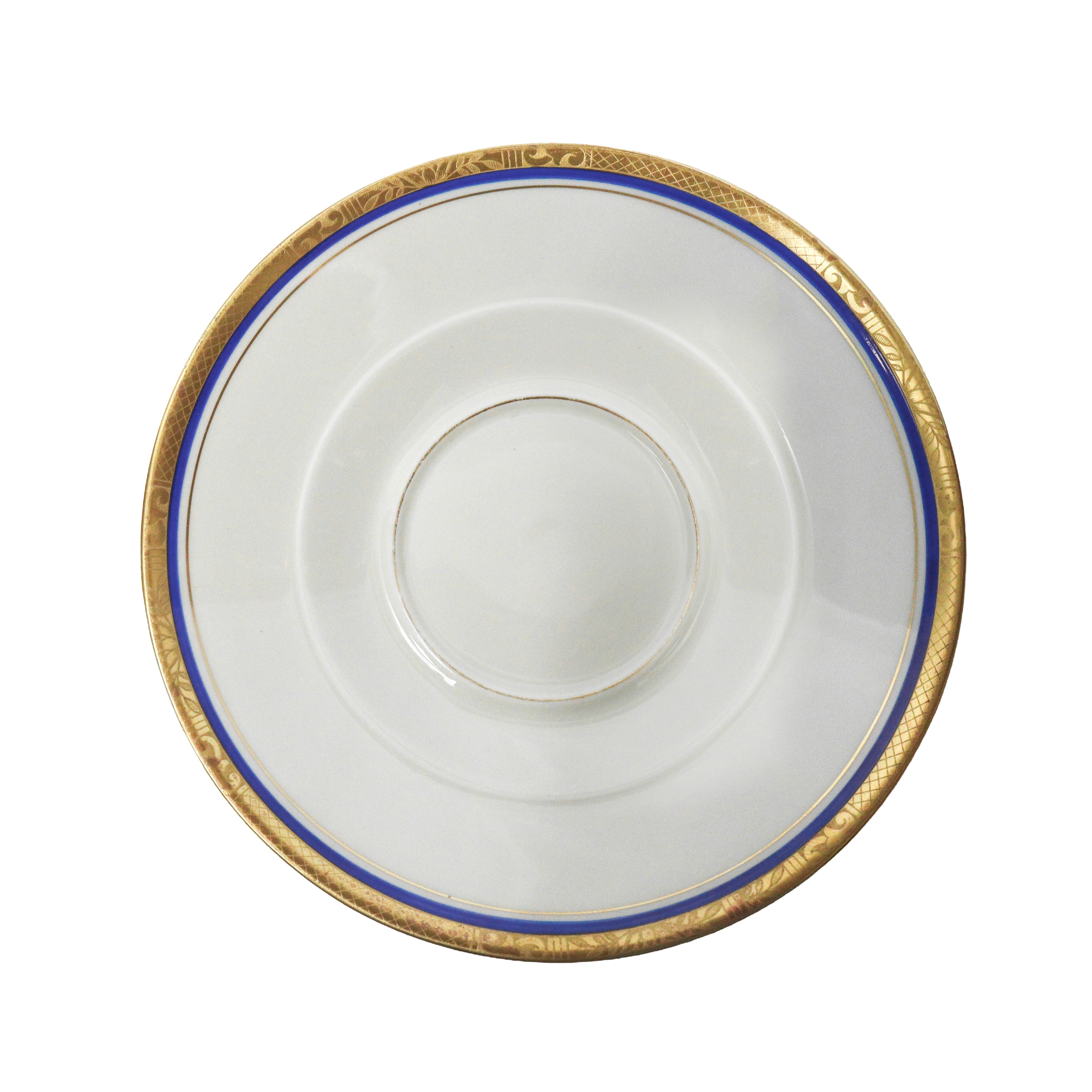 Servizio da tè in porcellana ecrù con riporti blu e dorati