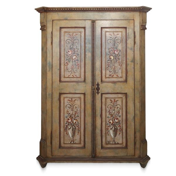 Wardrobe painted with floral motifs and lacquered