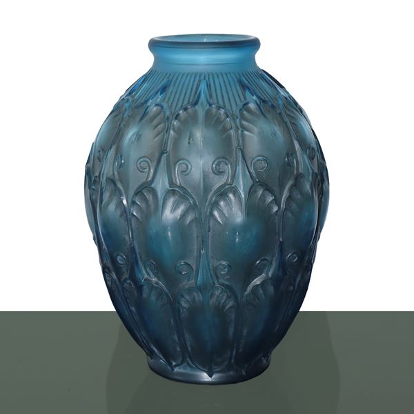 Val St.Lambert - Powder blue crystal vase