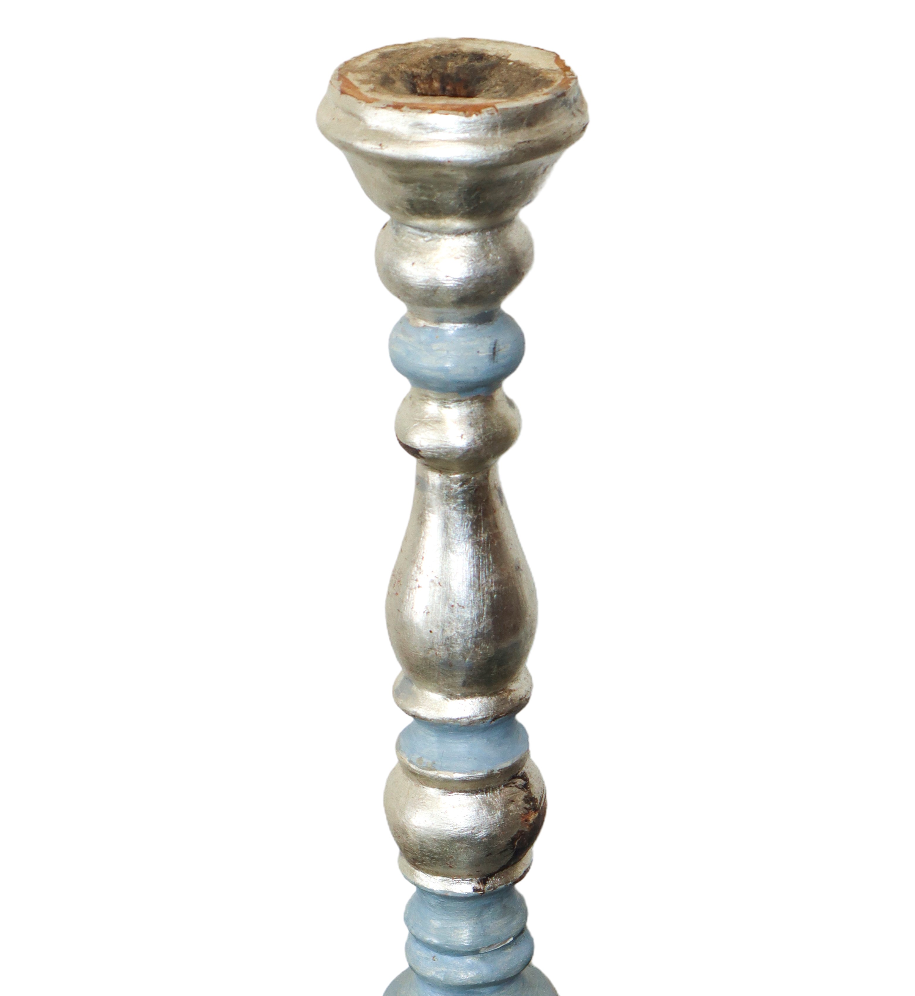 Coppia di Candelieri in Legno Laccato e Argentato