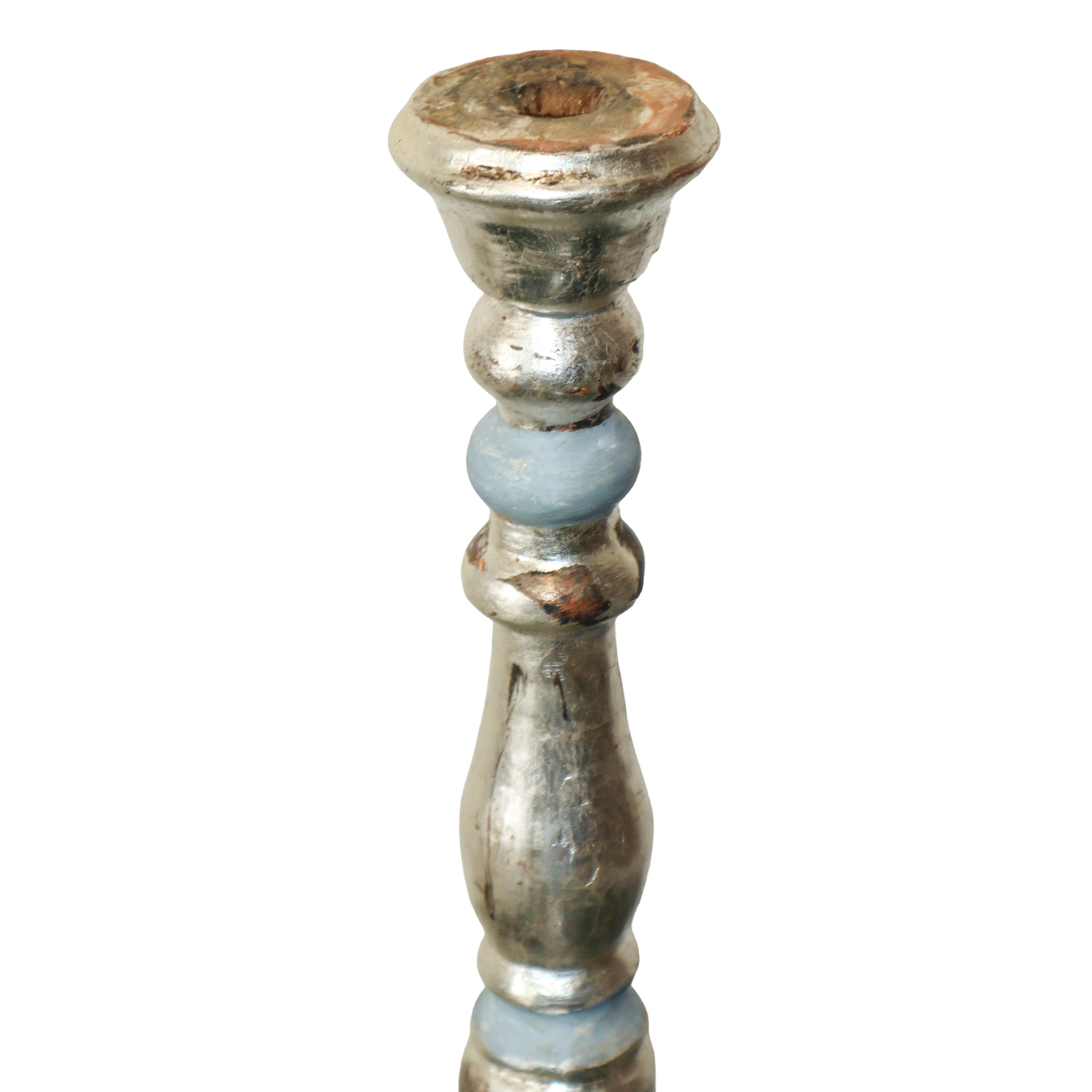 Coppia di Candelieri in Legno Laccato e Argentato