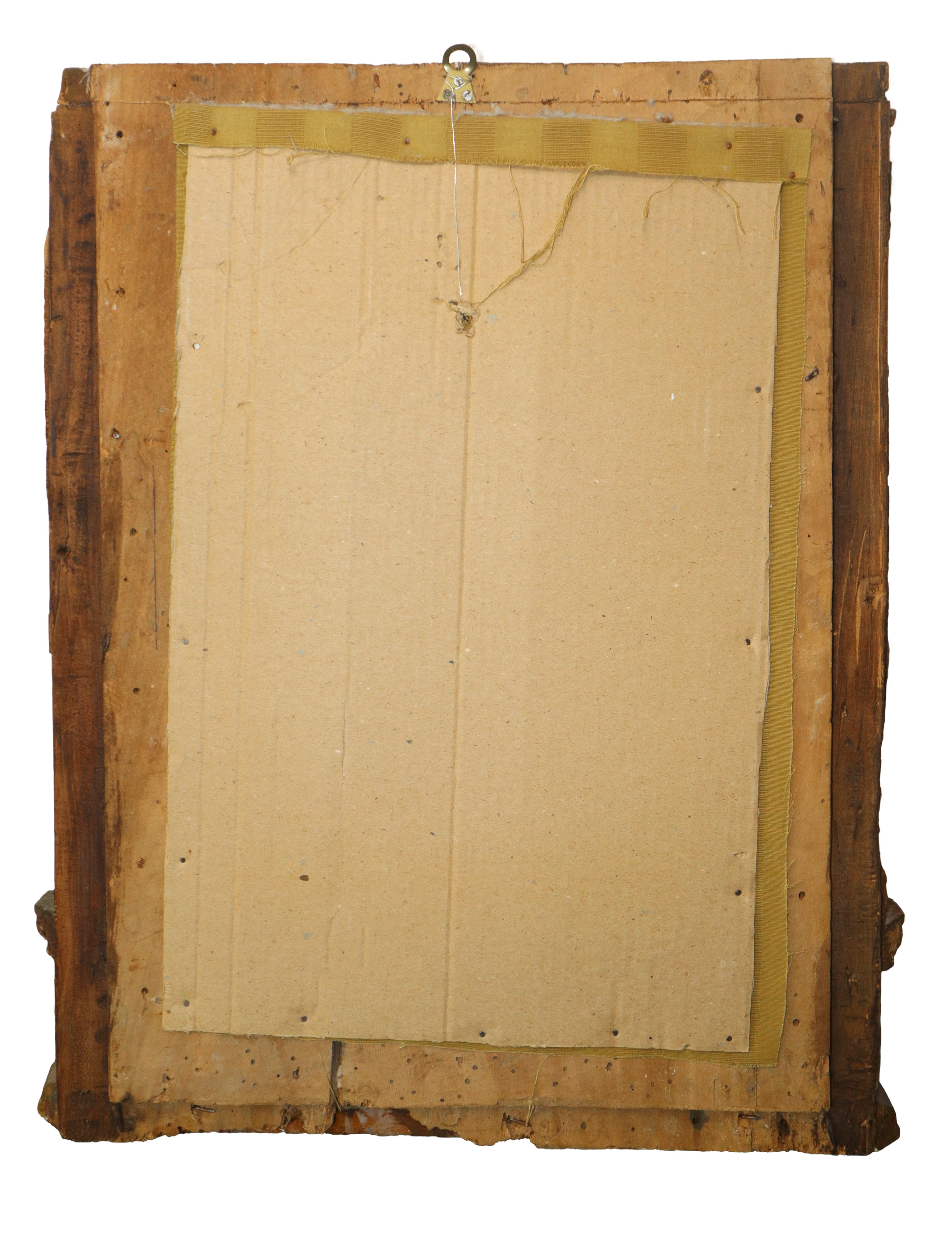 Edicola di Altare Barocca in Legno Dorato a Foglia con Frammento di Cristo Applicato