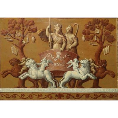 Divinità su Biga Trainata da Leoni e Amorini
