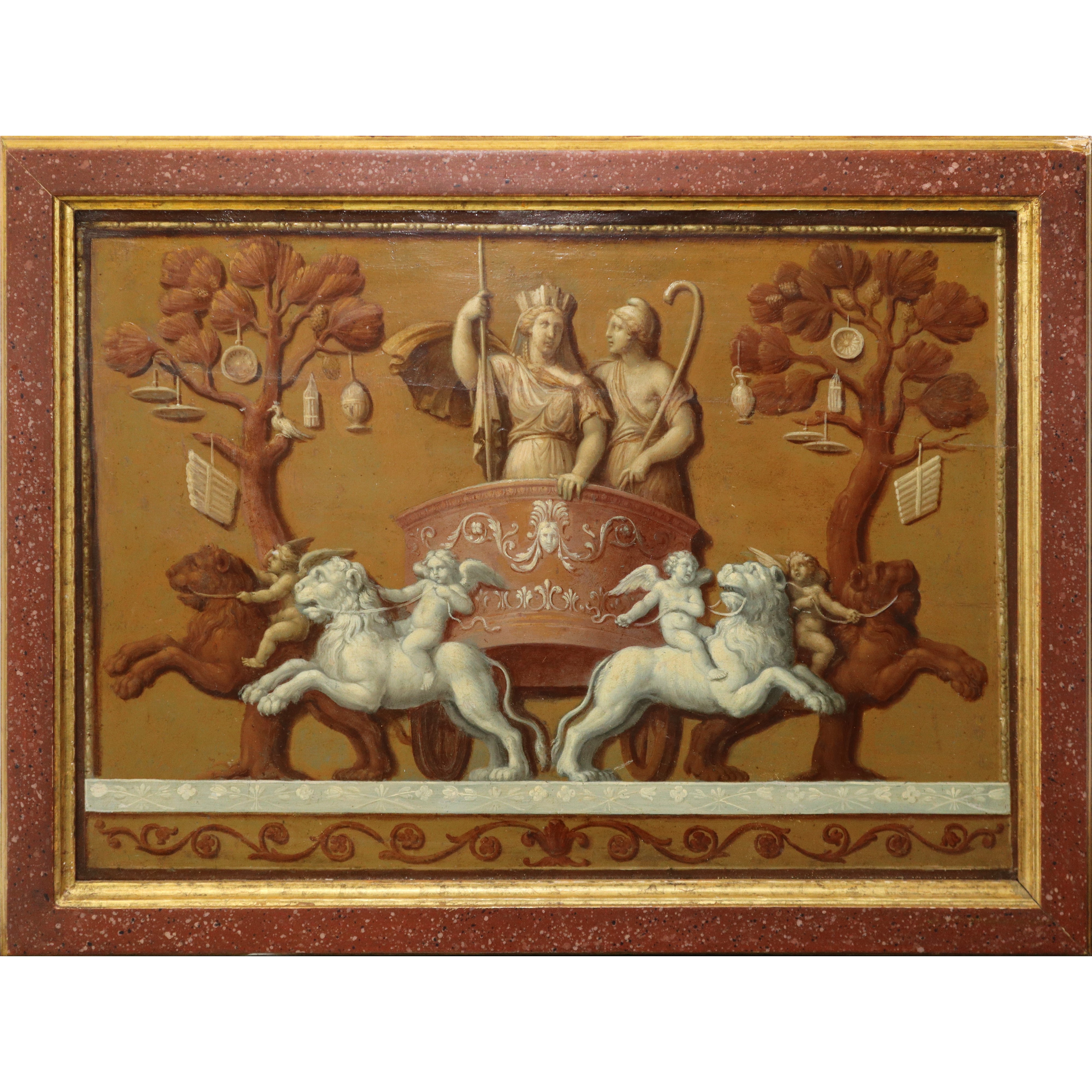 Divinità su Biga Trainata da Leoni e Amorini