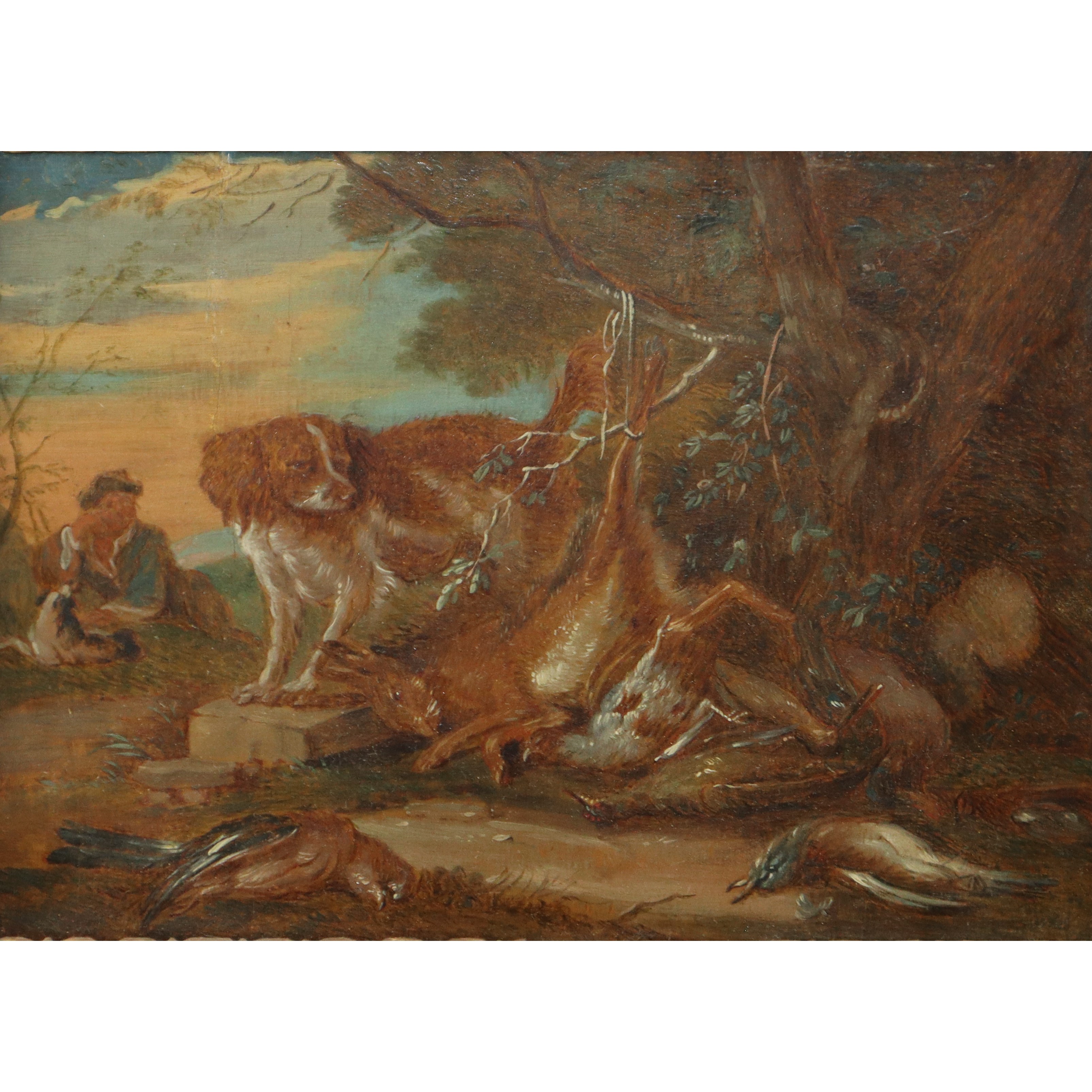 Adriaen Cornelisz Beeldemaker - Natura Morta con Cane, Selvaggina e Personaggio