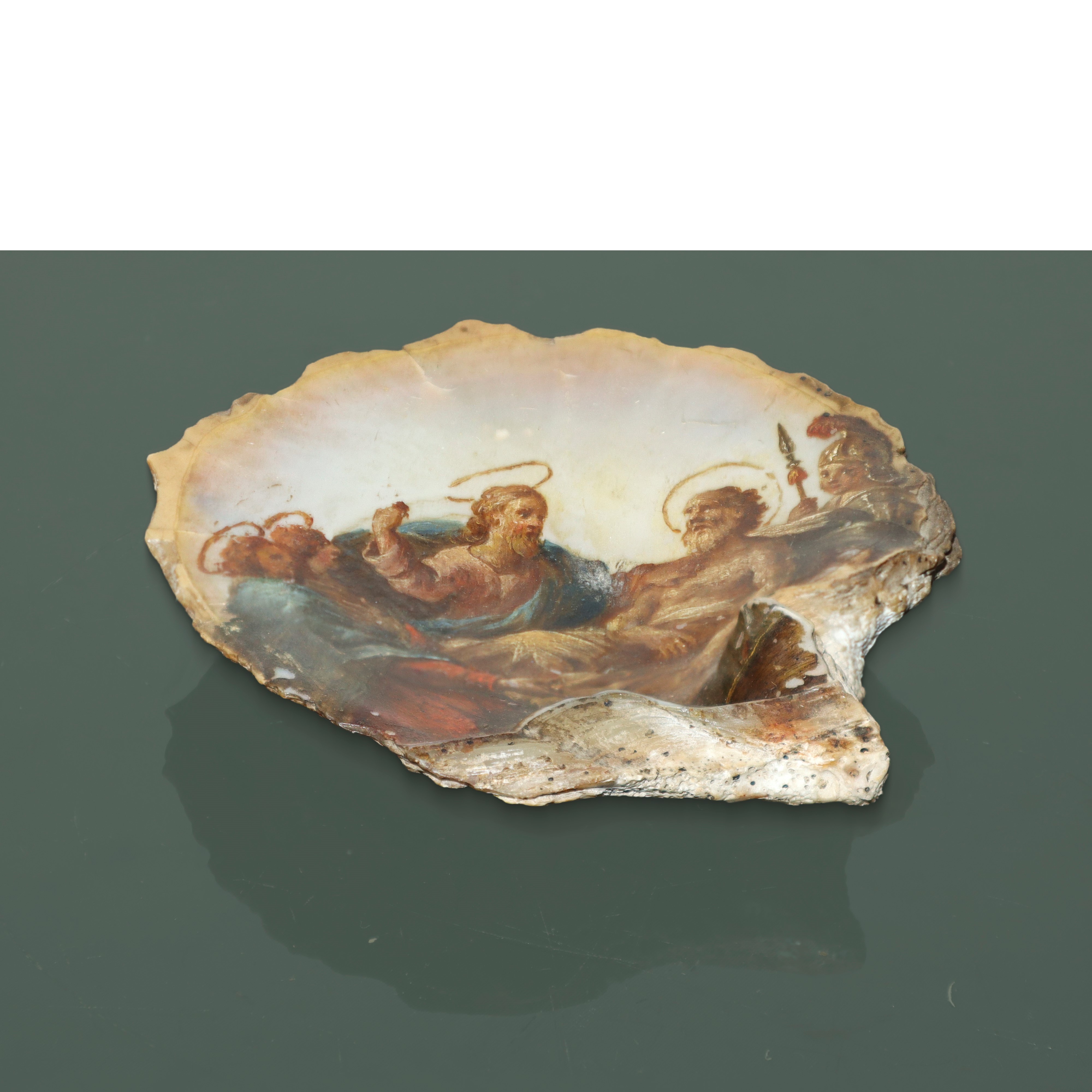 Conchiglia Dipinta in Policromia con Scena Biblica, Transito di S.giuseppe