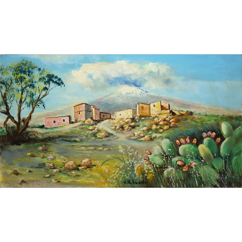 Vittorio Ribaudo - Paesaggio con Casale ai Piedi Dell'etna
