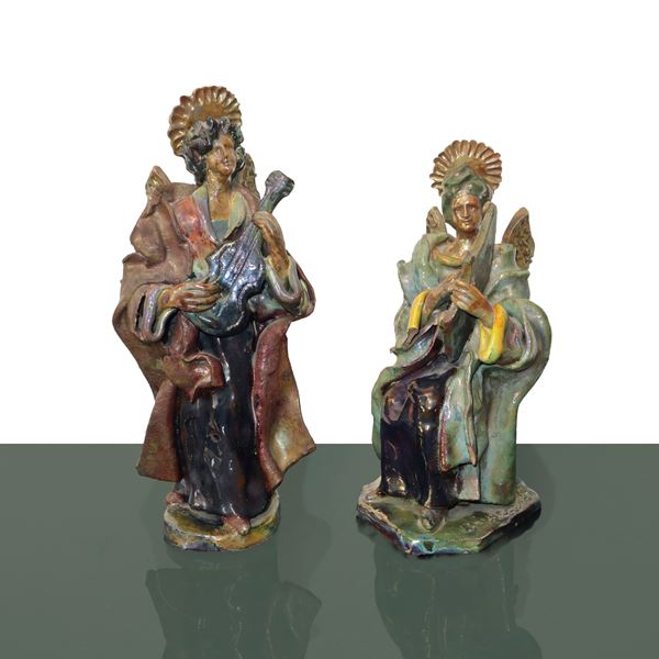 Giuseppe Bonaccorso - Coppia di angeli musicanti policromi al lustro