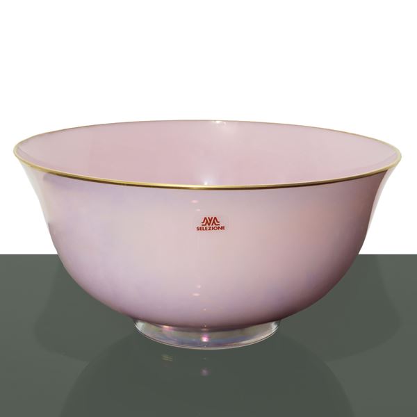 Carlo Moretti - Opalescent pink Murano glass bowl with gold rim