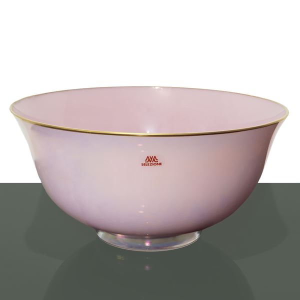 Carlo Moretti - Ciotola in vetro di Murano opalescente rosa e bordo dorato