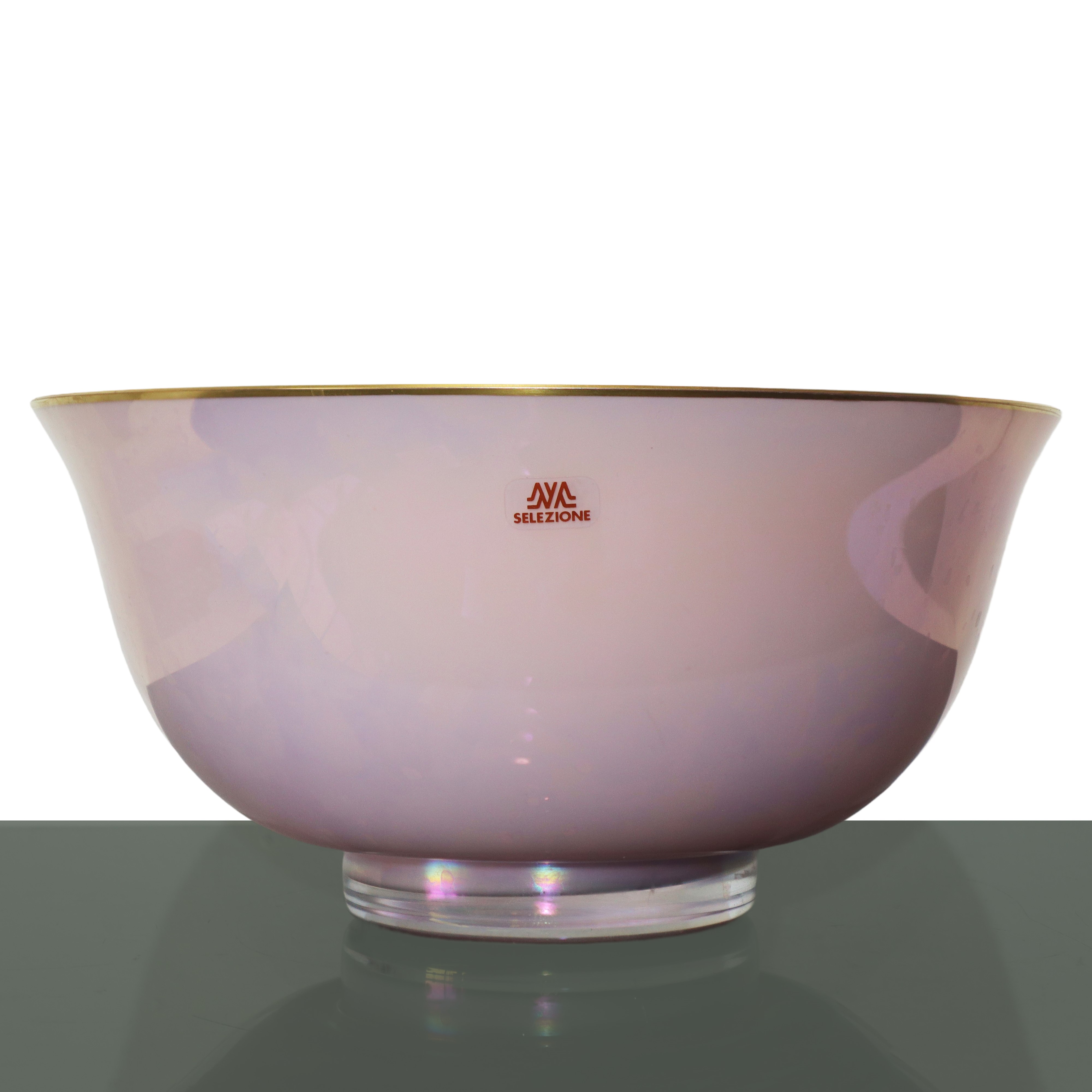 Ciotola in vetro di Murano opalescente rosa e bordo dorato