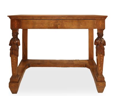 Consolle in Legno di Noce Intarsiata a Motivi Vegetali