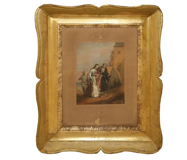 Tray frame in gilded wood with engraved leaf