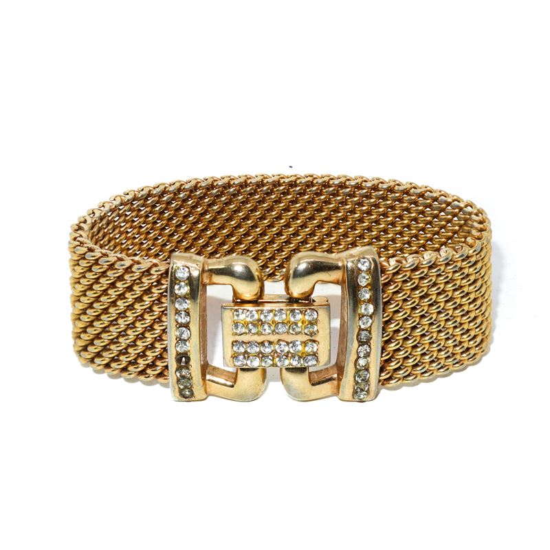 Bracciale simil cintura in metallo doratocon strass sulla chiusura