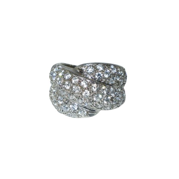 Silver ring with intertwined band and pavé zirconia