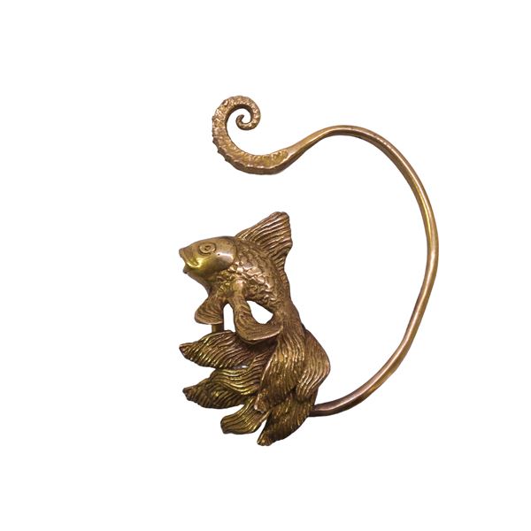 Burnished gold metal scarf clip with fish