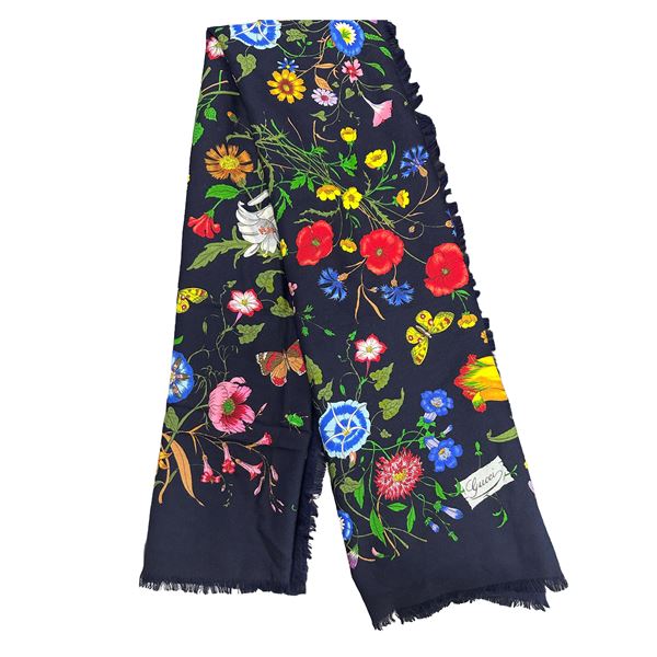 Gucci - Sciarpa Gucci Flora su fondo blu