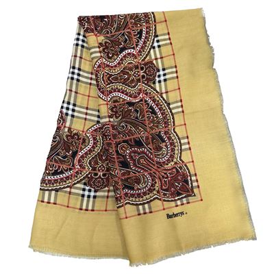 Sciarpa in Lana Beige con Motivi Paisley