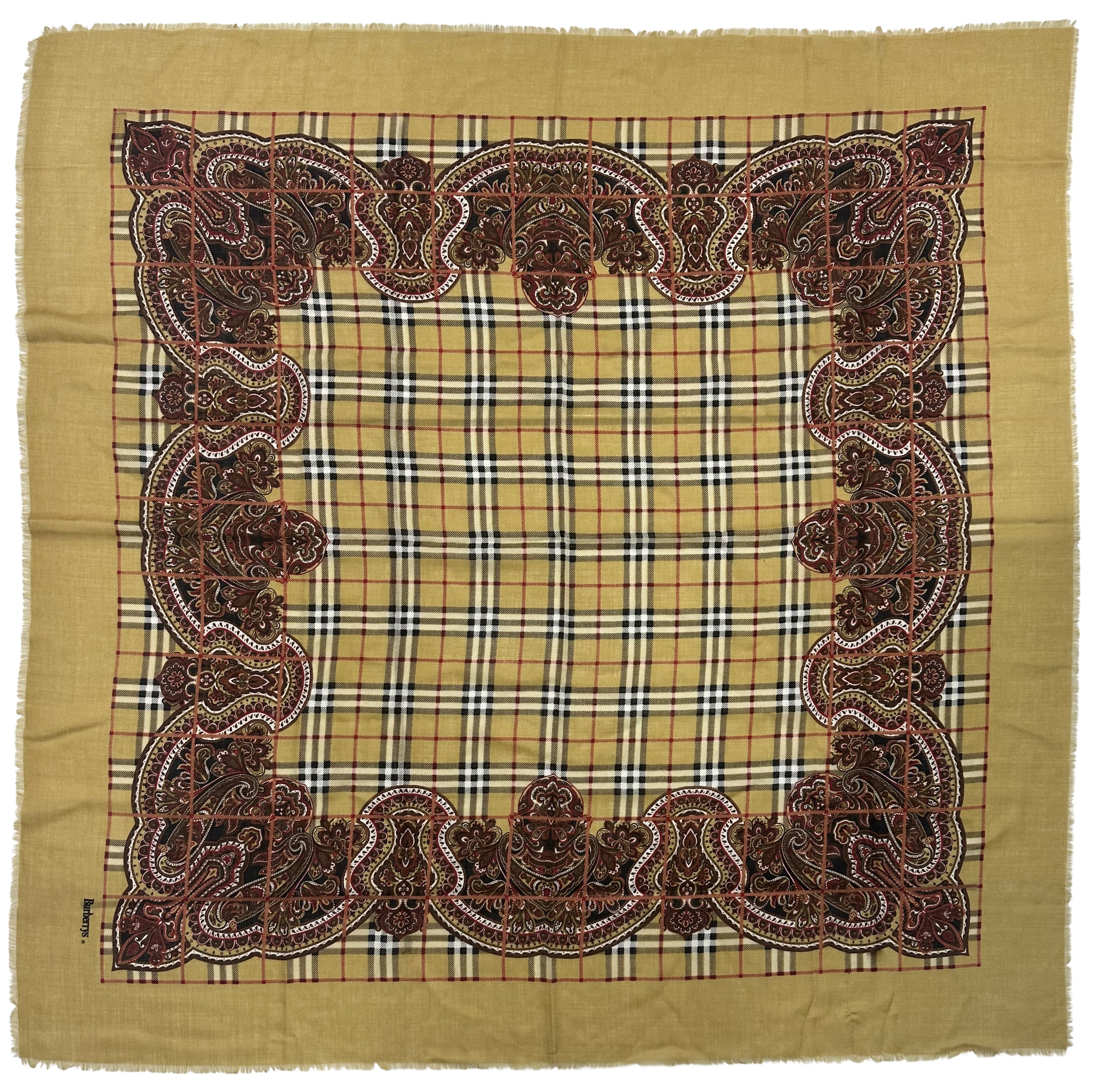 Burberry - Sciarpa in Lana Beige con Motivi Paisley