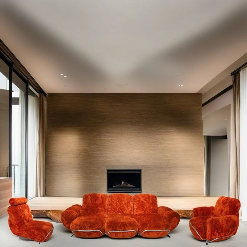 Divano a tre posti con poltrona con braccioli e poltrona con poggiatestasta