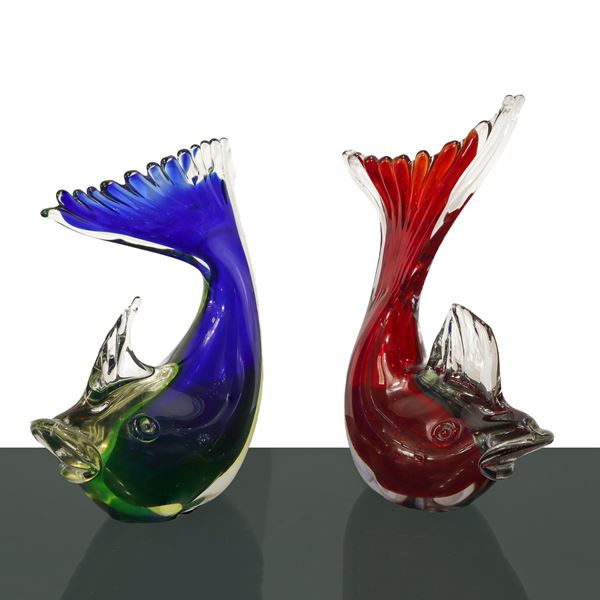 Pair of large Murano glass fish submerged