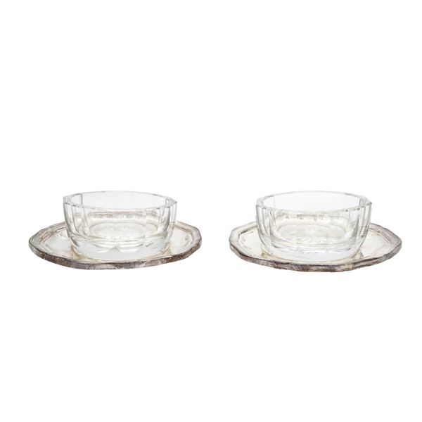 Argentieri Ricci - Glass salt and pepper set with 800 silver saucer, Argentieri Ricci.