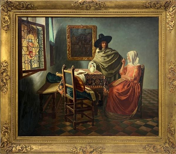 Characters in an Interior, copy after Jean Vermeer.