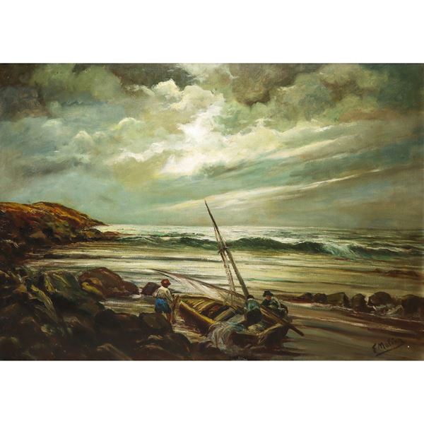 Federico  Molina Albero - Coastal landscape with stranded boat