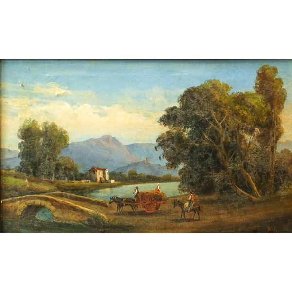 Raimondo Scoppa - River landscape with bridge