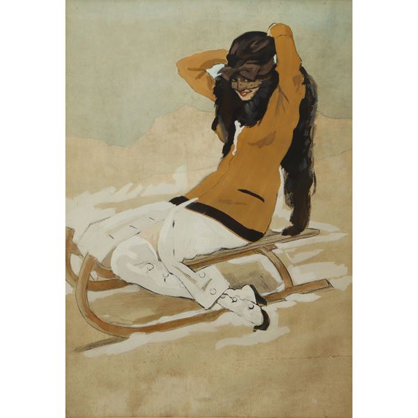 Marcello Dudovich - Woman on sled