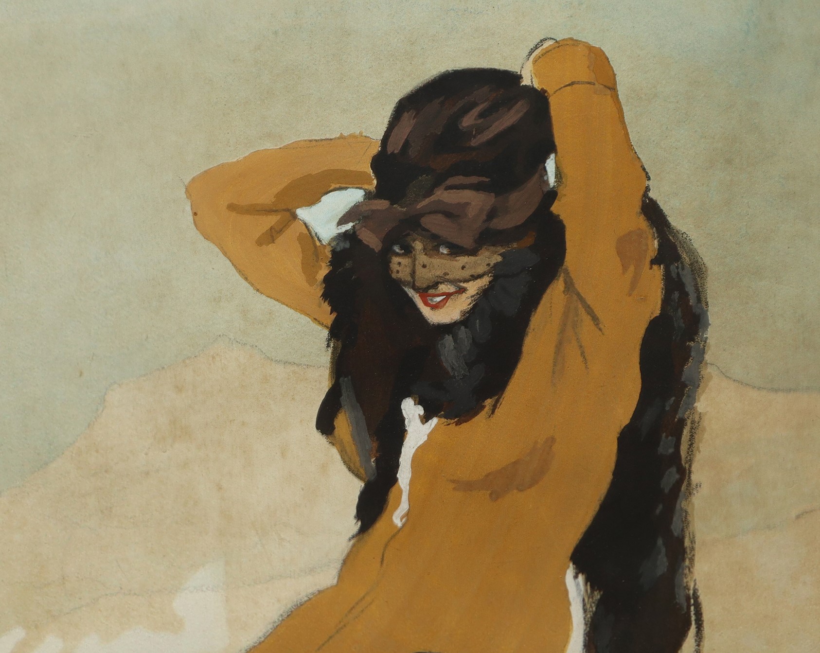 Marcello Dudovich - Donna su Slittino
