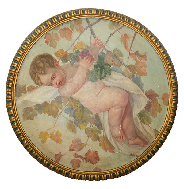 Barone  Giuseppe - Cherub with leaves, in round frame.