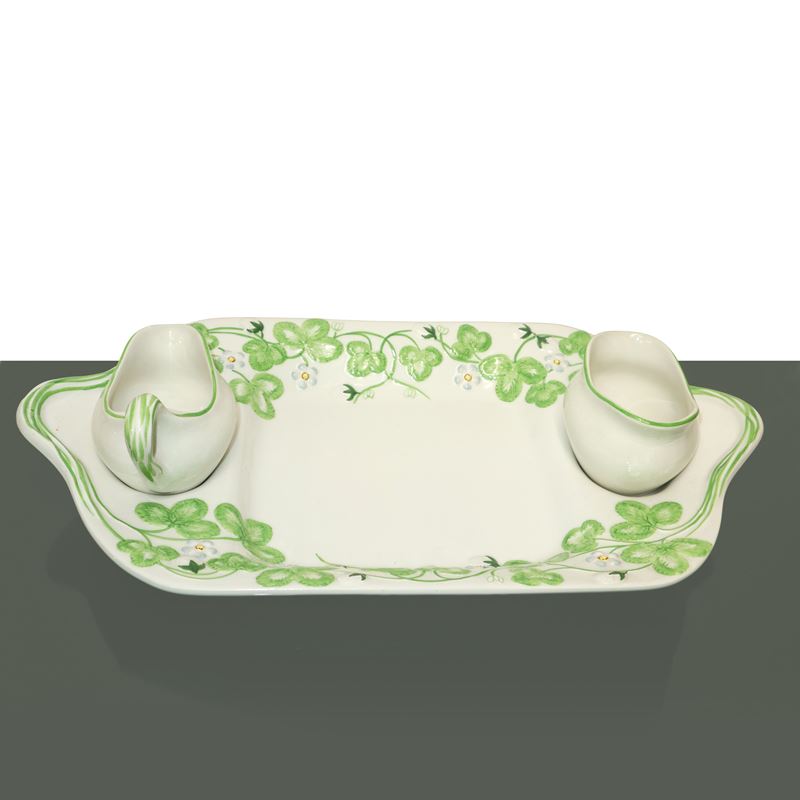 Ceramiche Este - Piatto da portata con salsiere, decorazioni floreali e fogliari