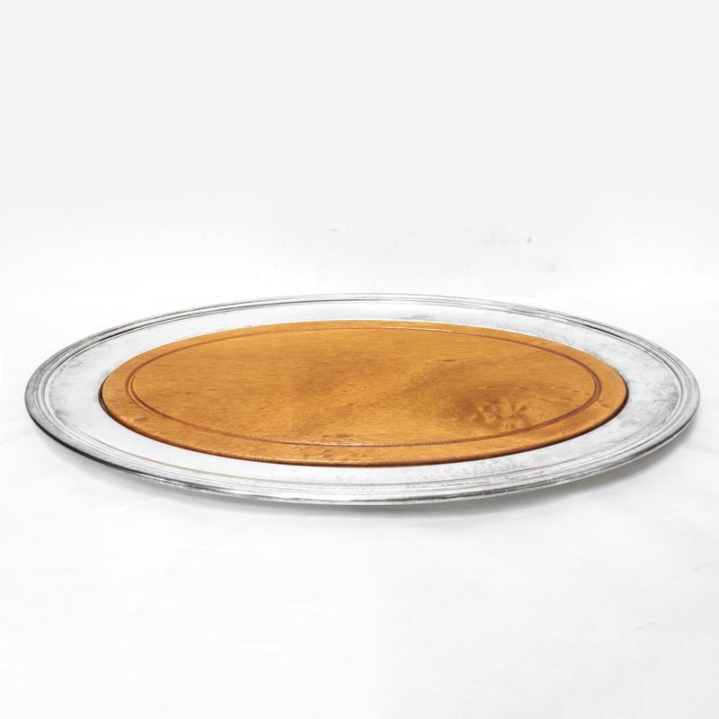Vassoio Ovale Silver Plated con Tagliere in Legno Estraibile