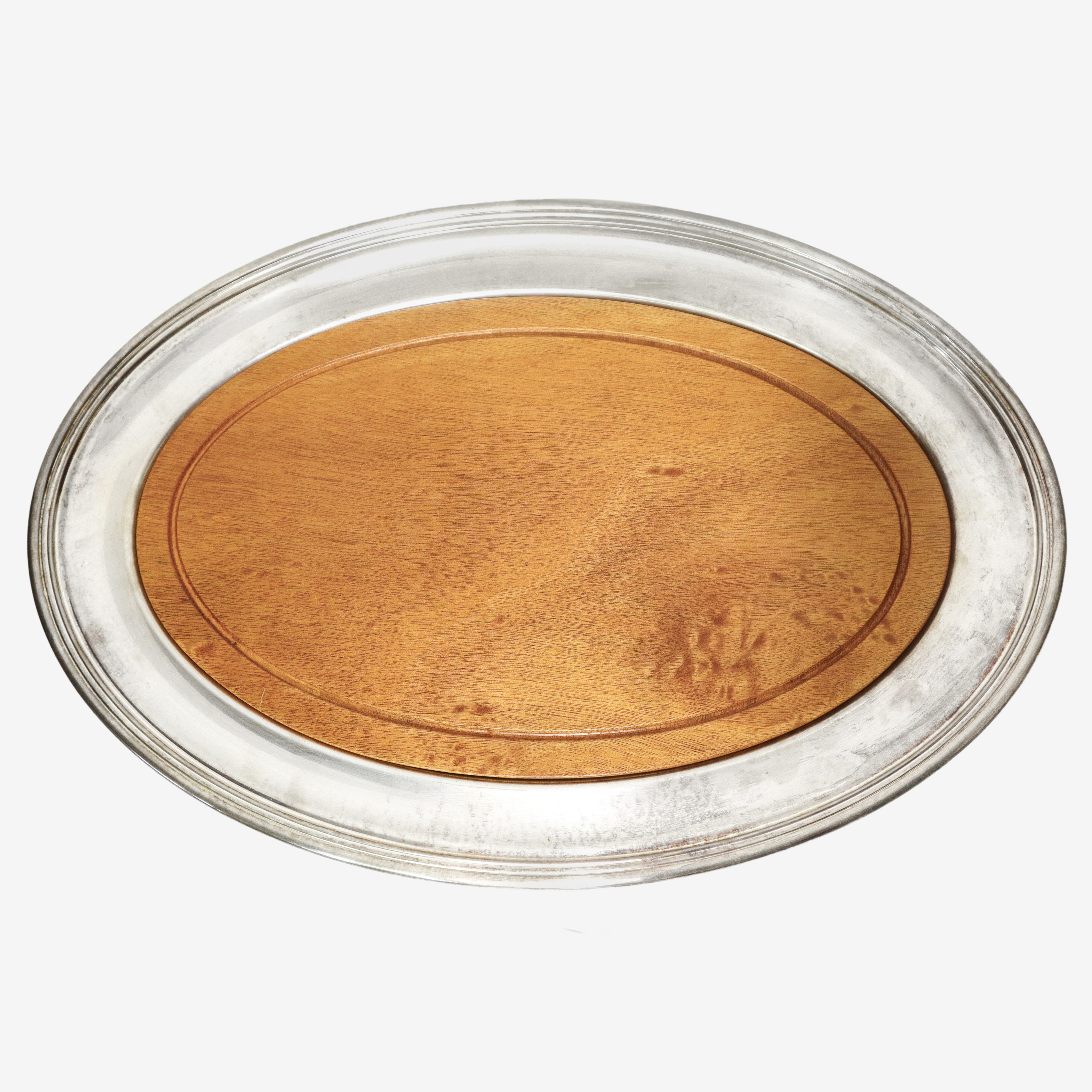Vassoio ovale silver plated con tagliere in legno estraibile