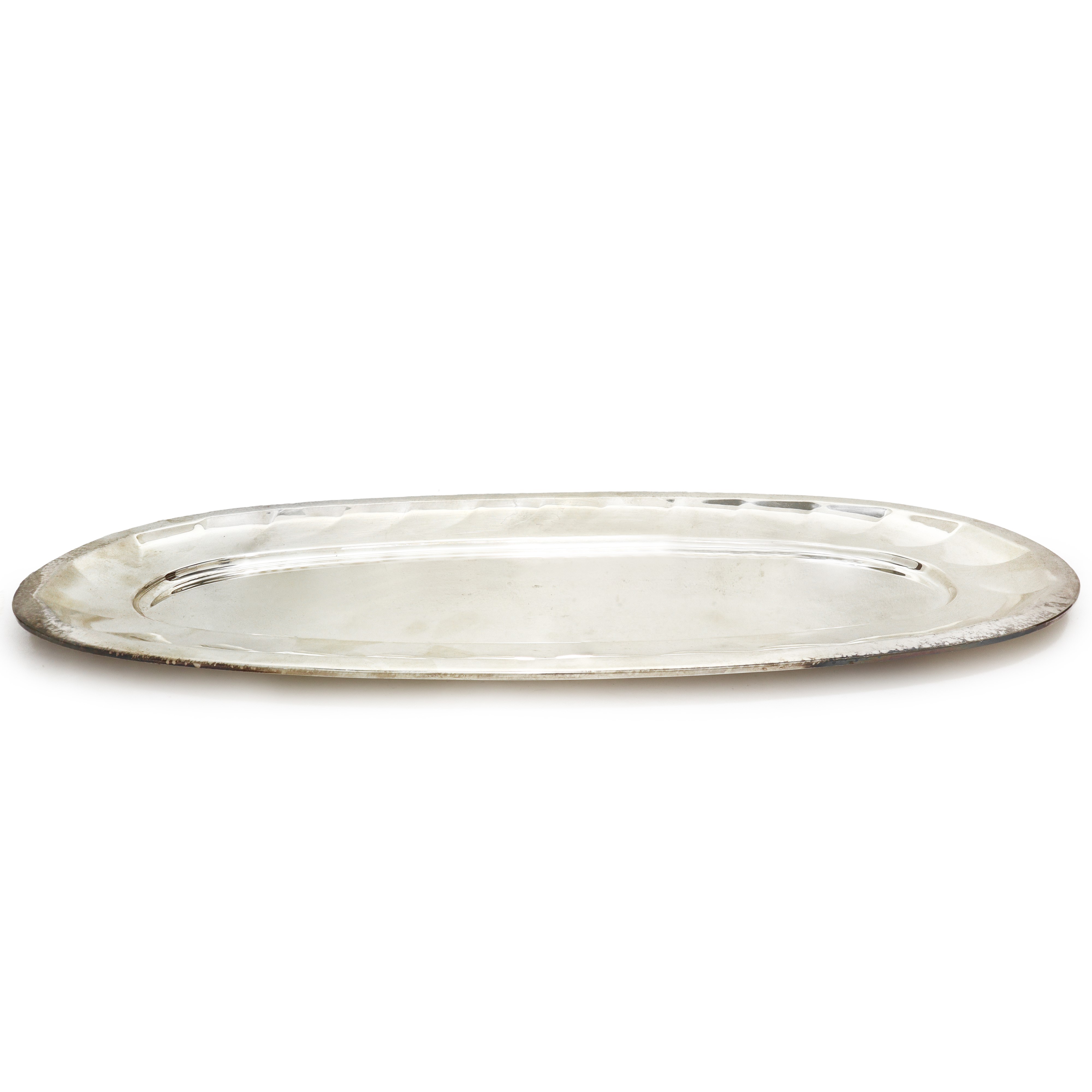 Grande vassoio ovale silver plated costolonato ai bordi