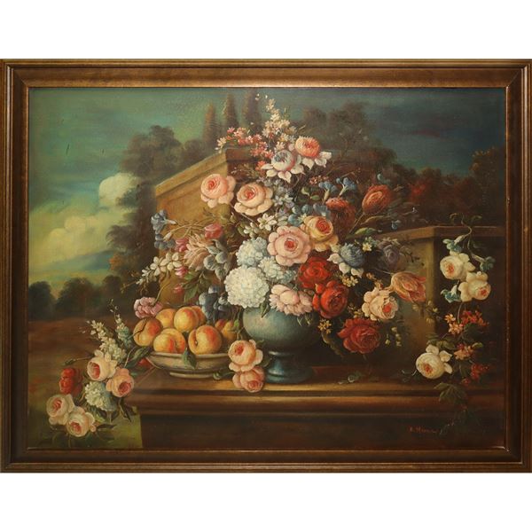 Still Life of Flowers with Landscape