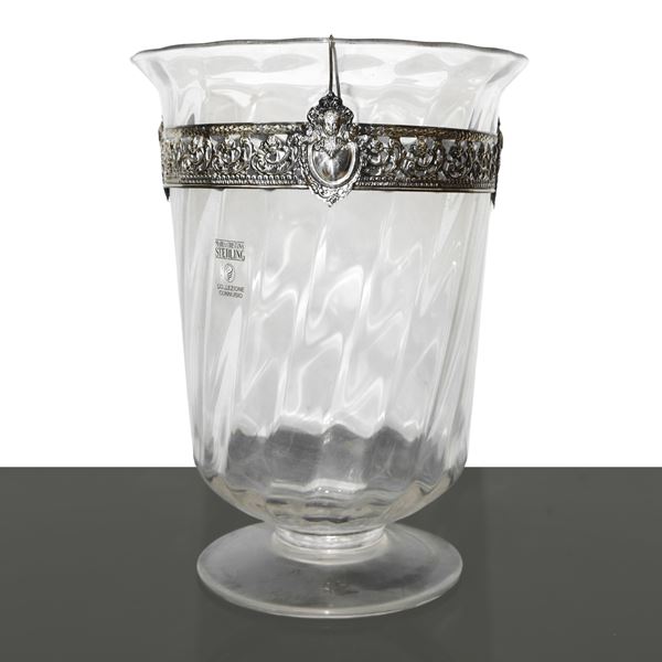 Maria Cristina Sterling - Crystal vase &quot;connubio collection&quot; with floral decoration and silver angels on the edge