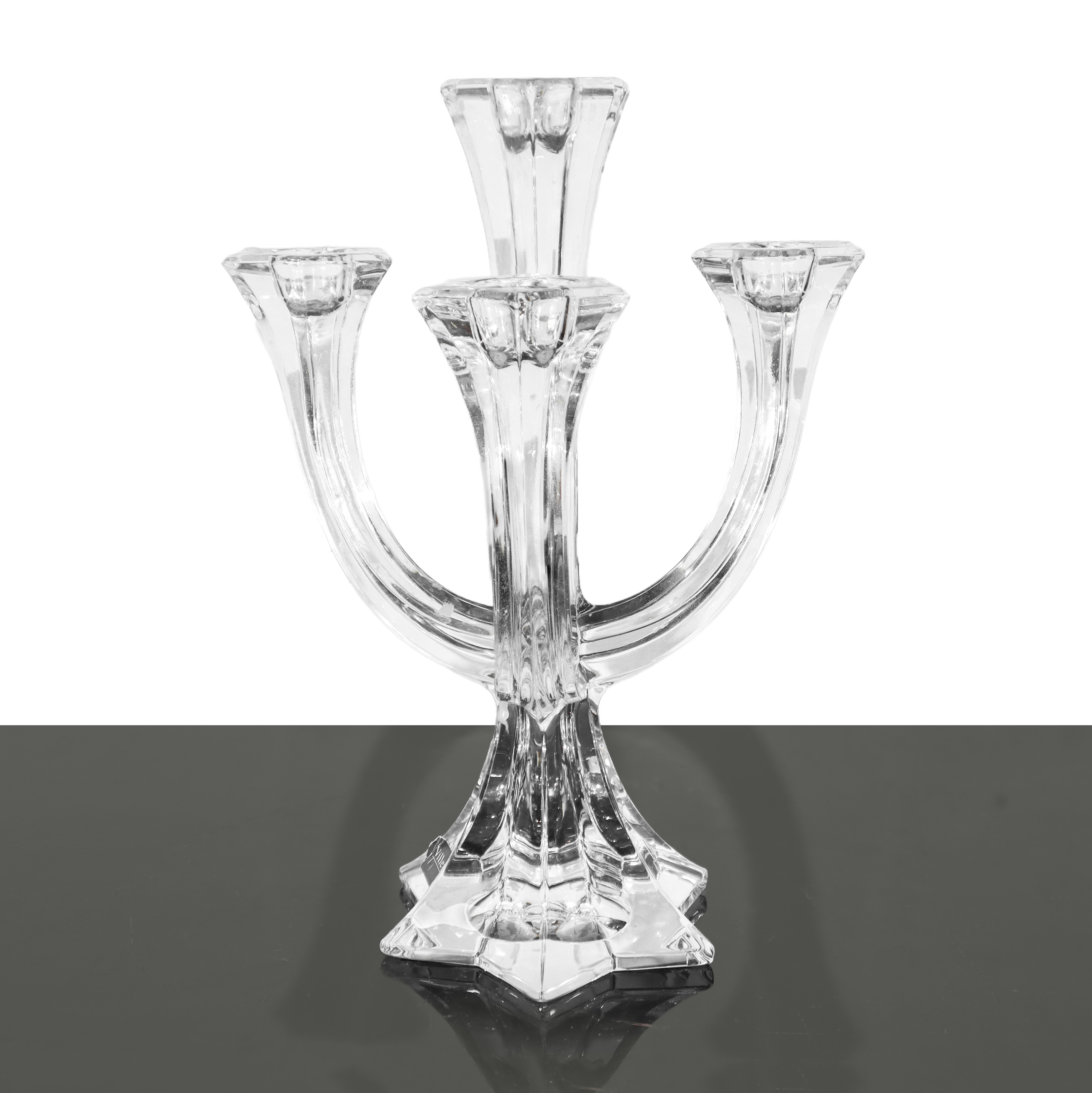 Candeliere in cristallo a tre bracci con base e fori a stelle