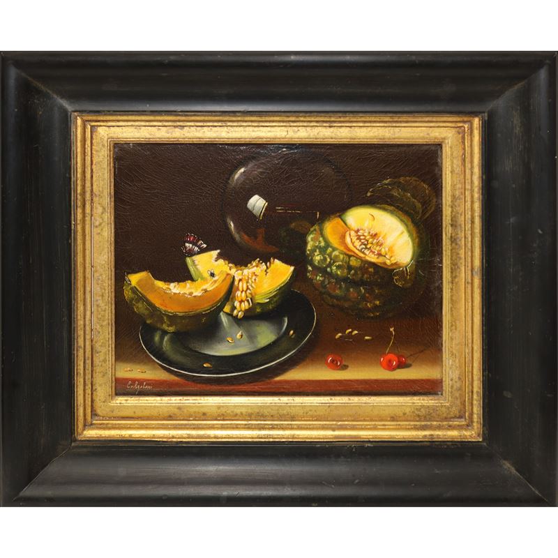 Ida Calzolari - Natura Morta con Melone, Ciliegie, Farfalla e Mosca