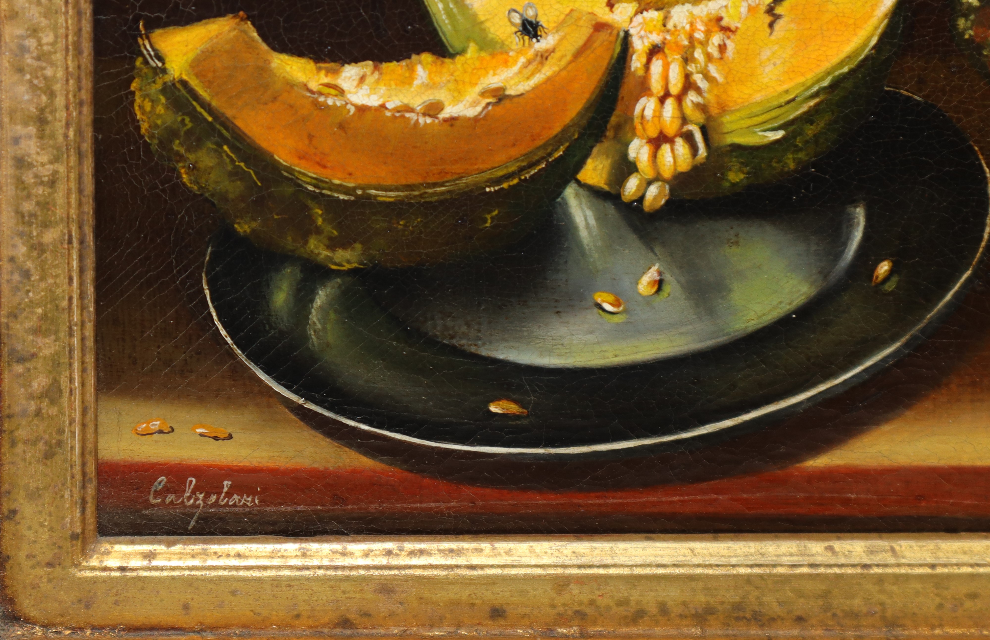 Ida Calzolari - Natura Morta con Melone, Ciliegie, Farfalla e Mosca