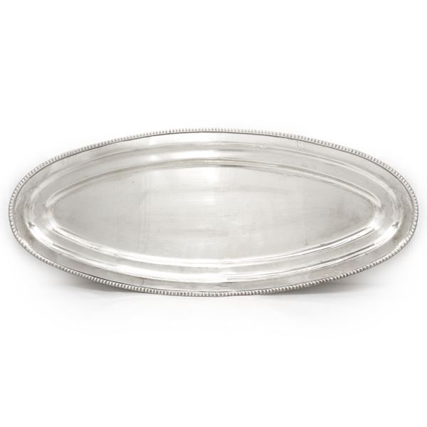 Large oval sheffield tray with decorated edge