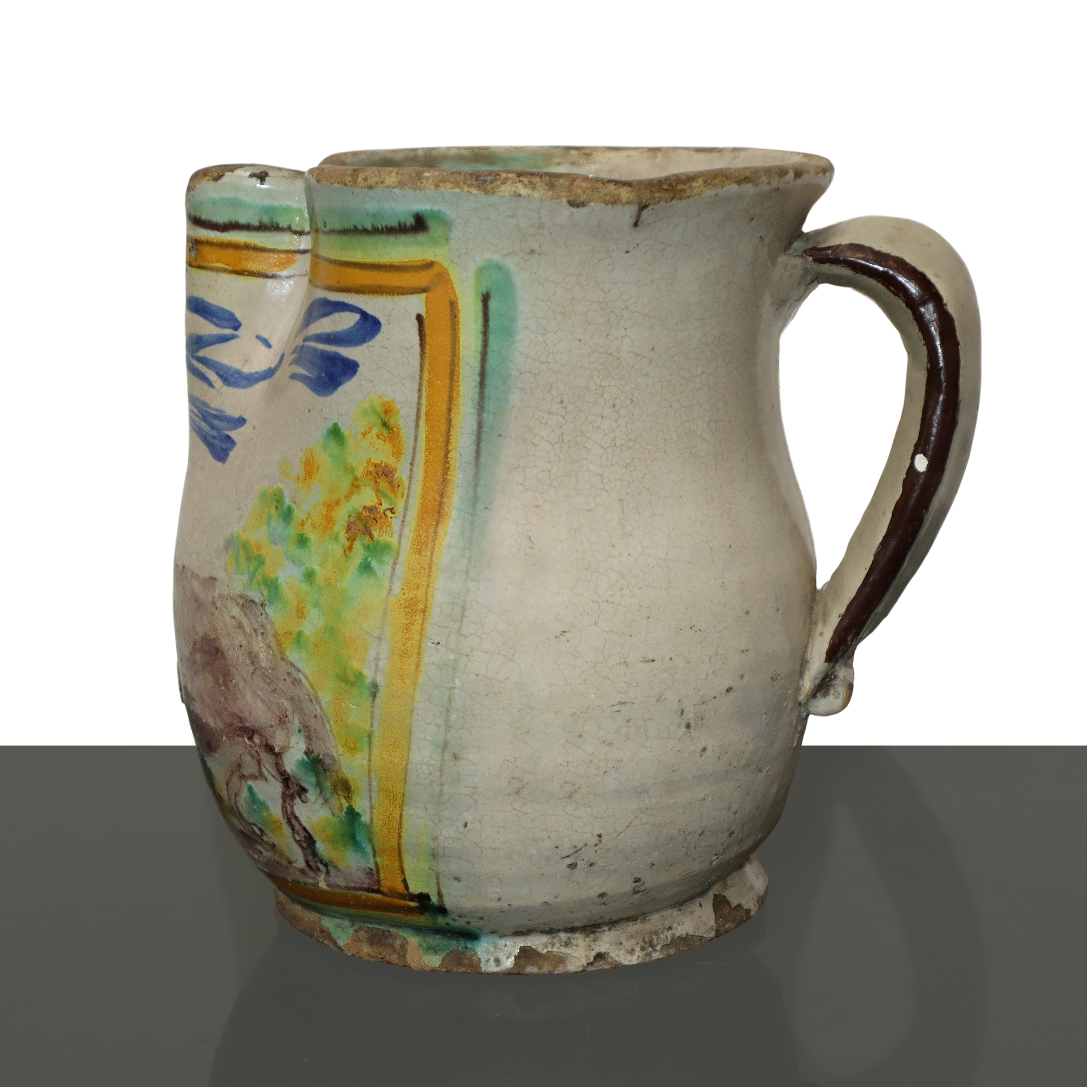 Cannata in ceramica di Caltagirone con caprone dipinto sul fronte