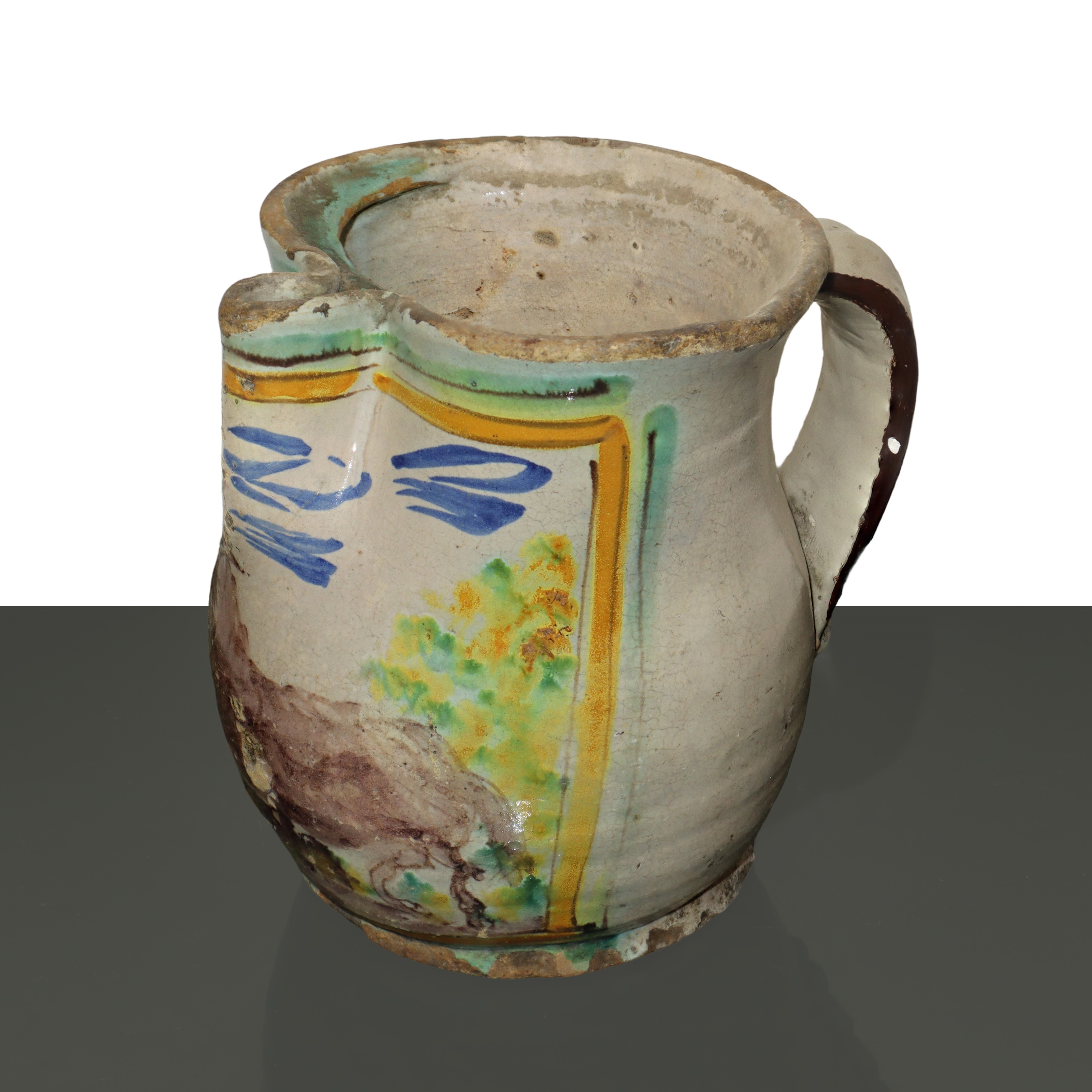 Cannata in ceramica di Caltagirone con caprone dipinto sul fronte