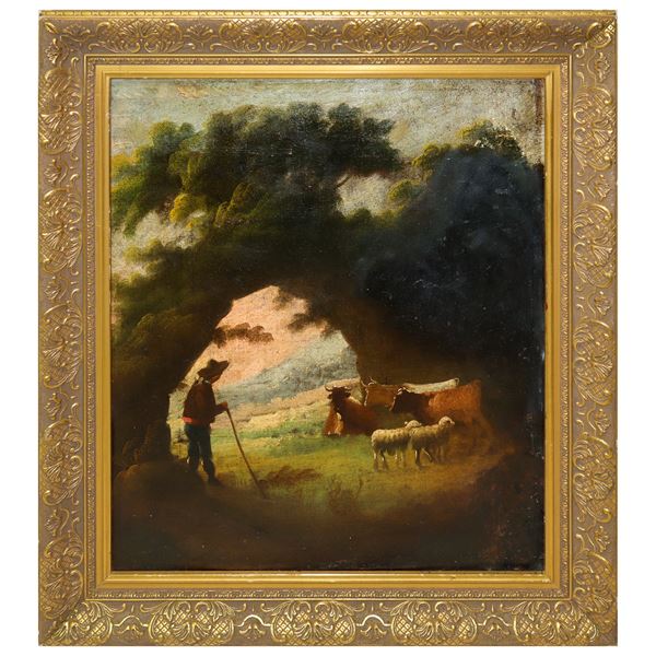 Rural landscape with shepherd and herds