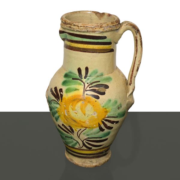 Caltagirone ceramic amphora with floral decoration on the front