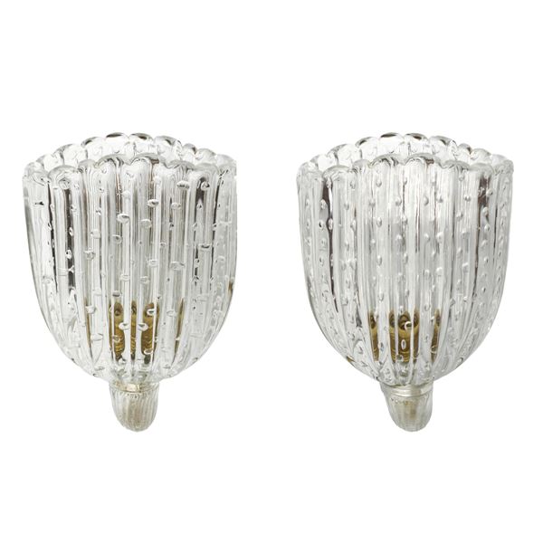 Barovier e Toso - Pair of Murano glass wall lamps pulegoso