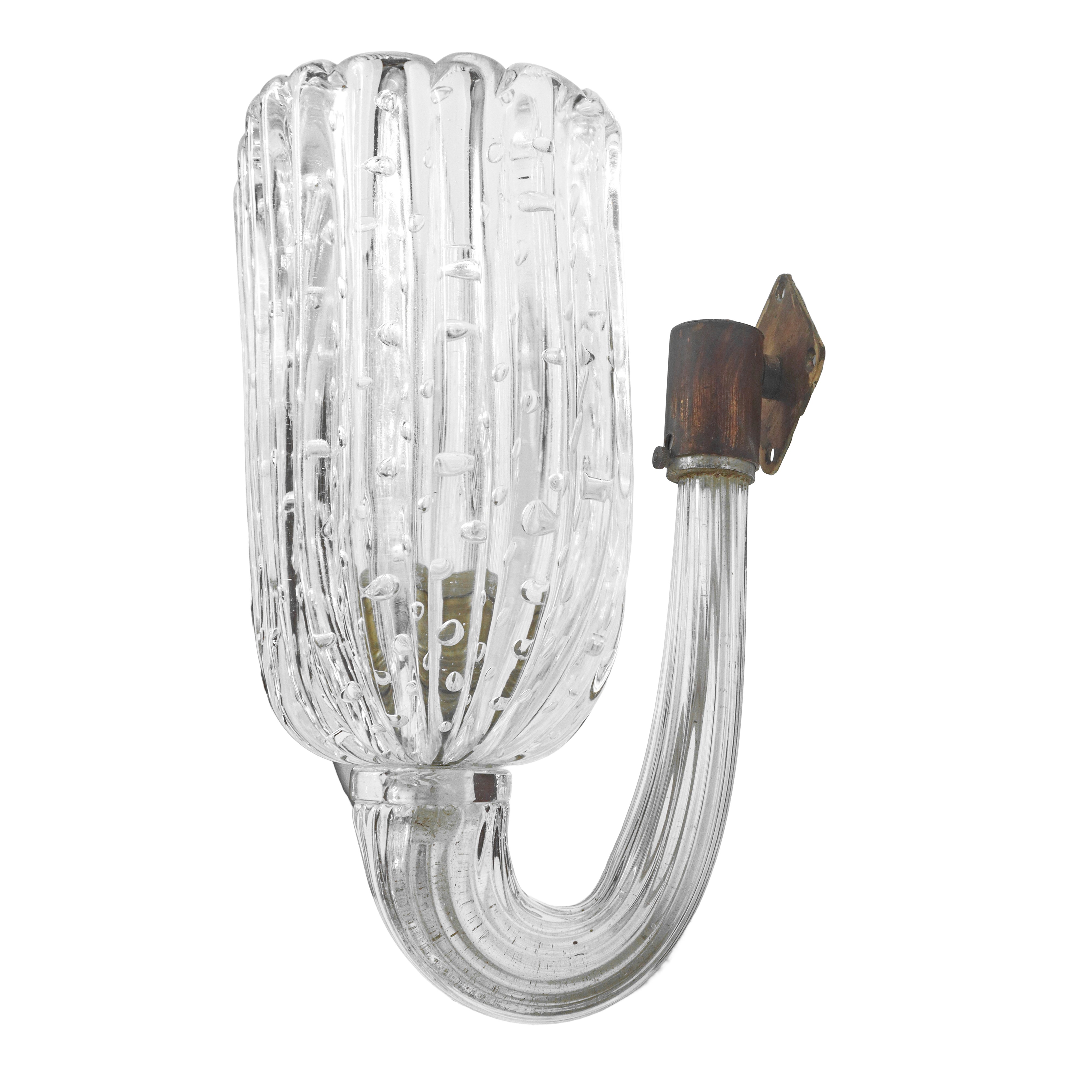 Coppia di lampade da muro in vetro di Murano pulegoso