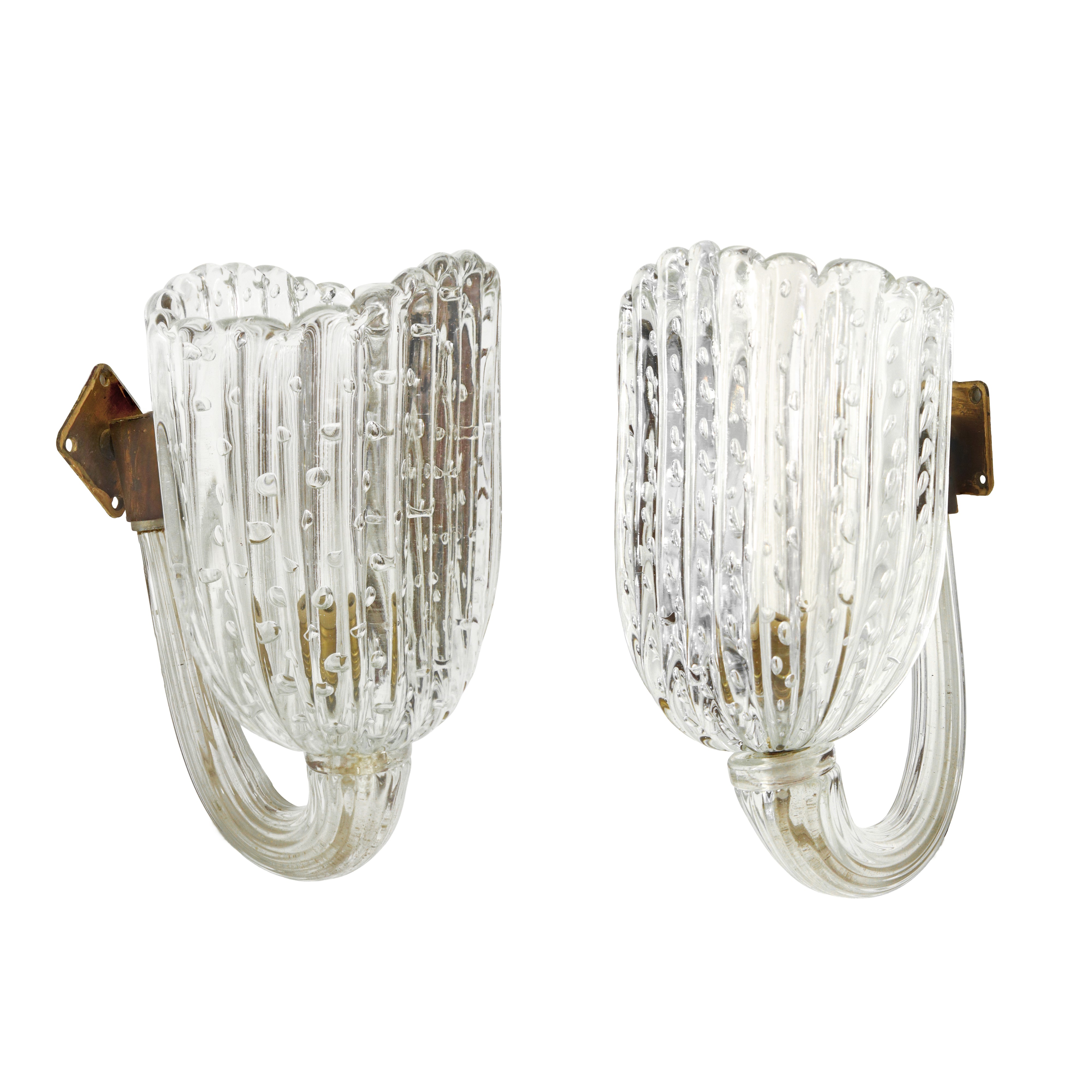 Coppia di lampade da muro in vetro di Murano pulegoso